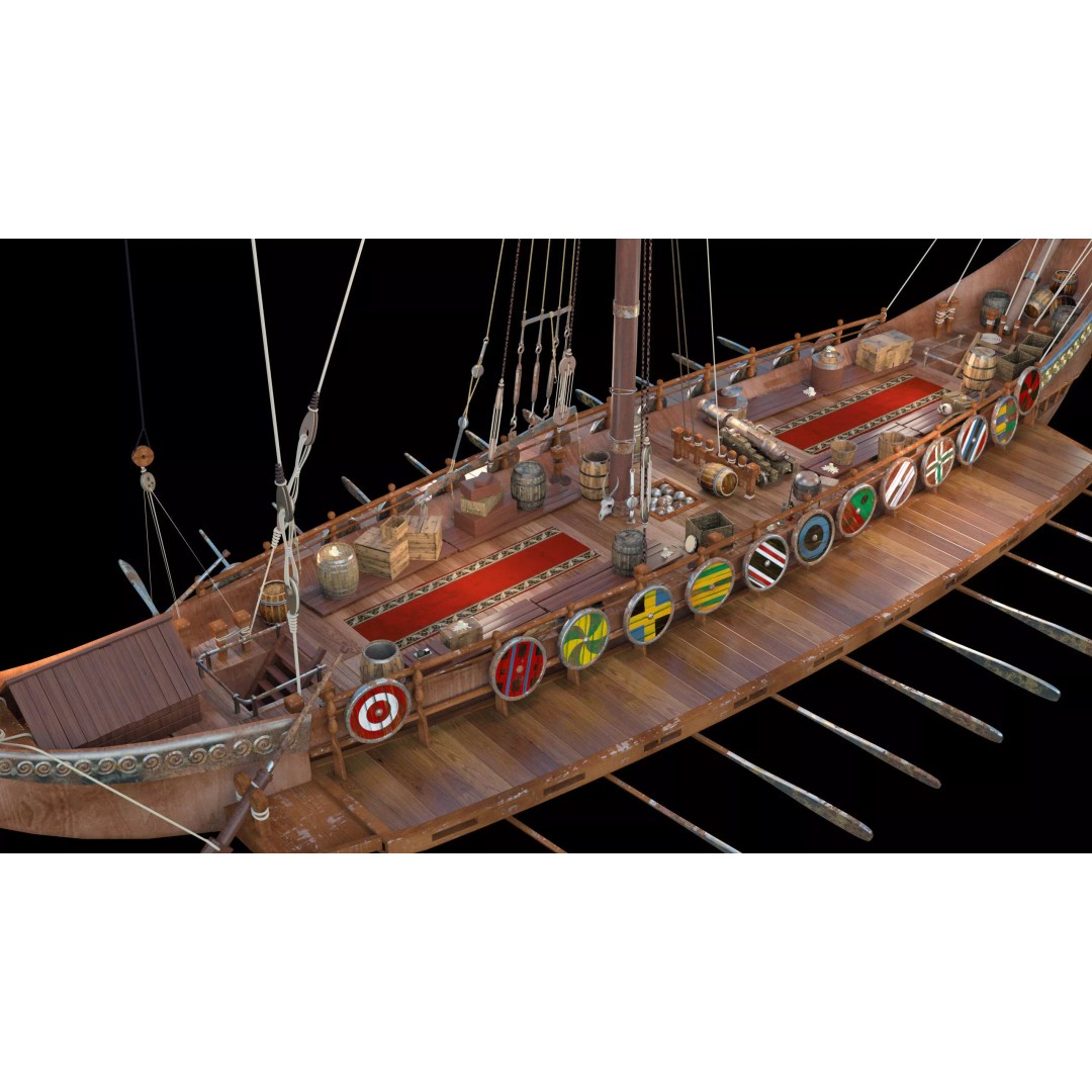 Dromon Galleon 3D Model – Historical Byzantine Warship, Game-Ready - View 10