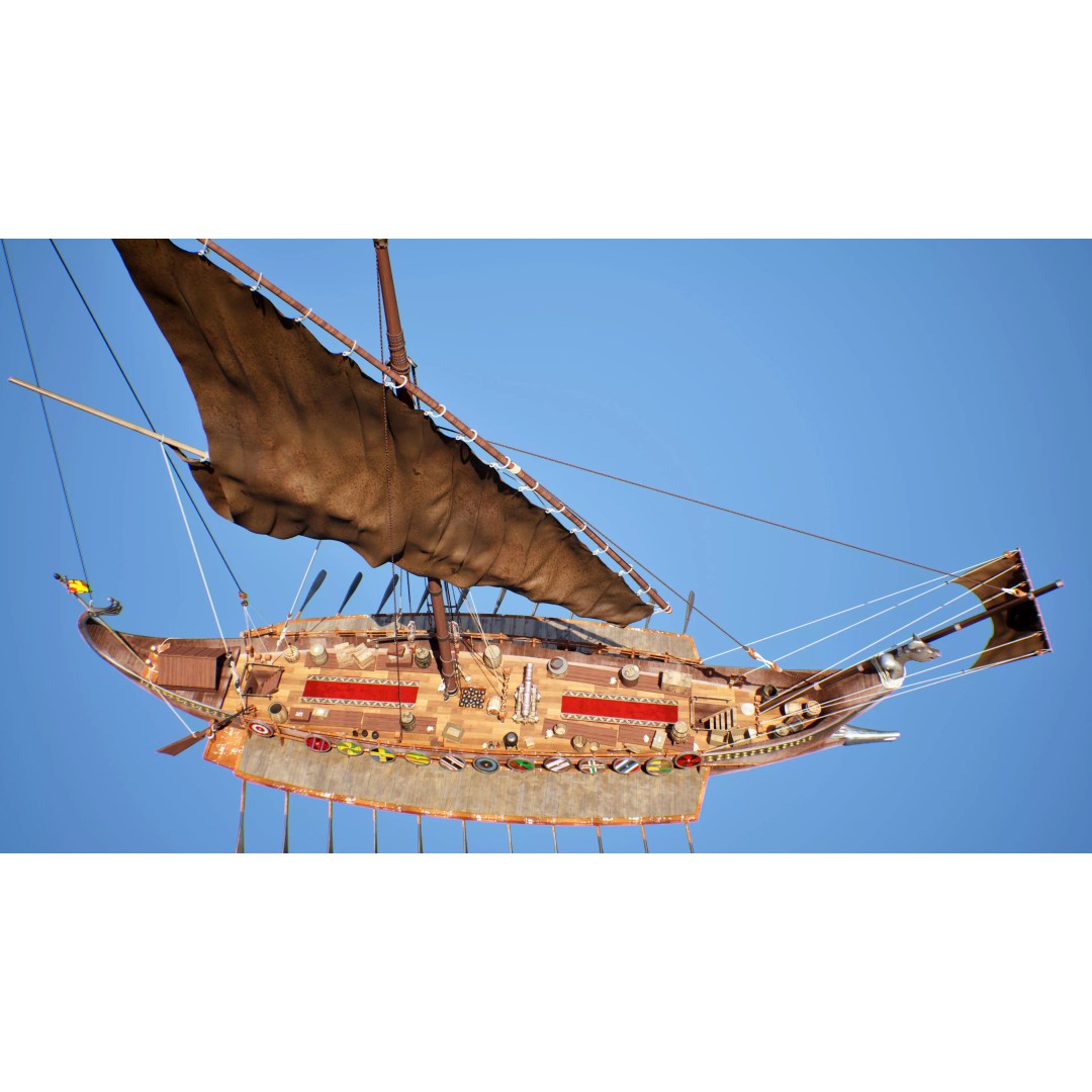 Dromon Galleon 3D Model – Historical Byzantine Warship, Game-Ready - View 13