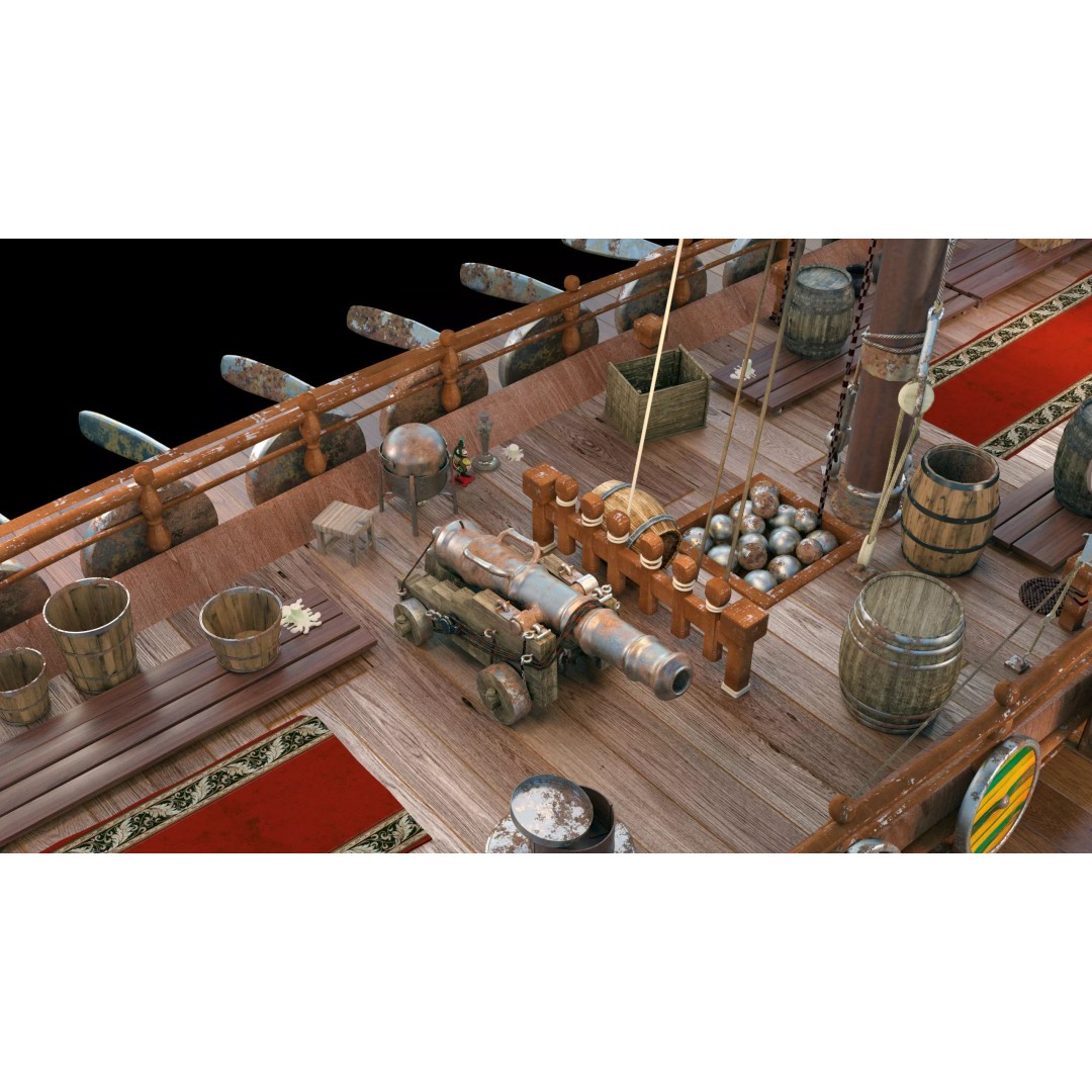 Dromon Galleon 3D Model – Historical Byzantine Warship, Game-Ready - View 3