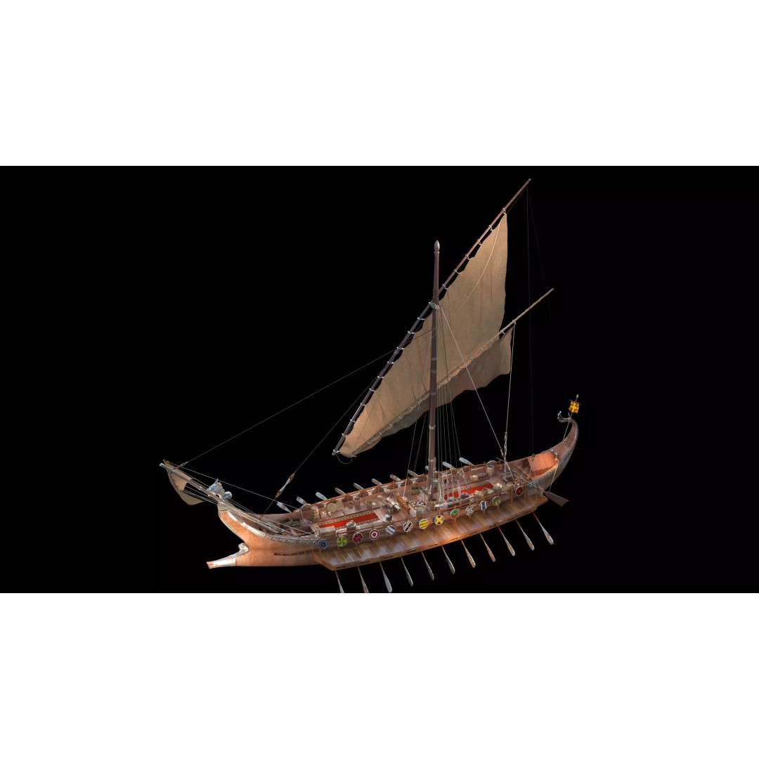 Dromon Galleon 3D Model – Historical Byzantine Warship, Game-Ready - View 4