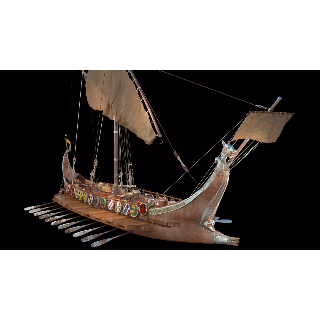 Dromon Galleon 3D Model – Historical Byzantine Warship, Game-Ready - View 7