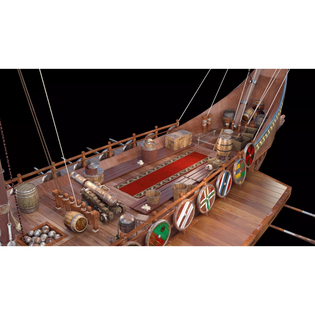 Dromon Galleon 3D Model – Historical Byzantine Warship, Game-Ready - View 8