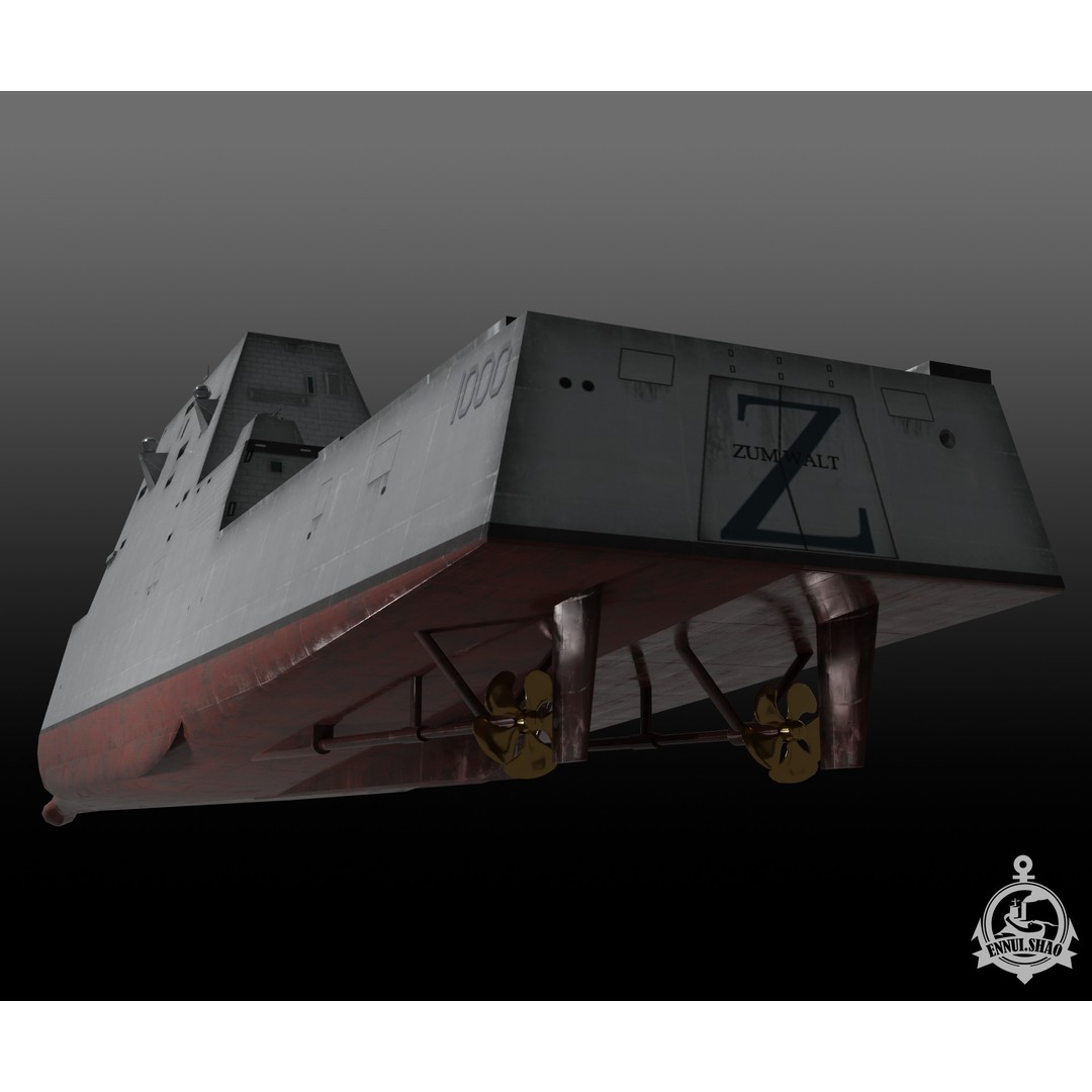 Zumwalt Class Destroyer 3D Model – Low Poly Military Watercraft, FBX - View 10