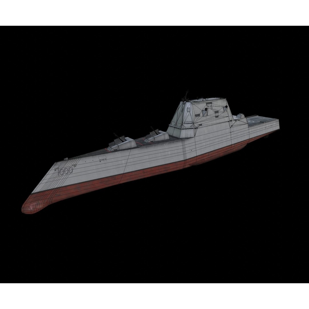 Zumwalt Class Destroyer 3D Model – Low Poly Military Watercraft, FBX - View 12