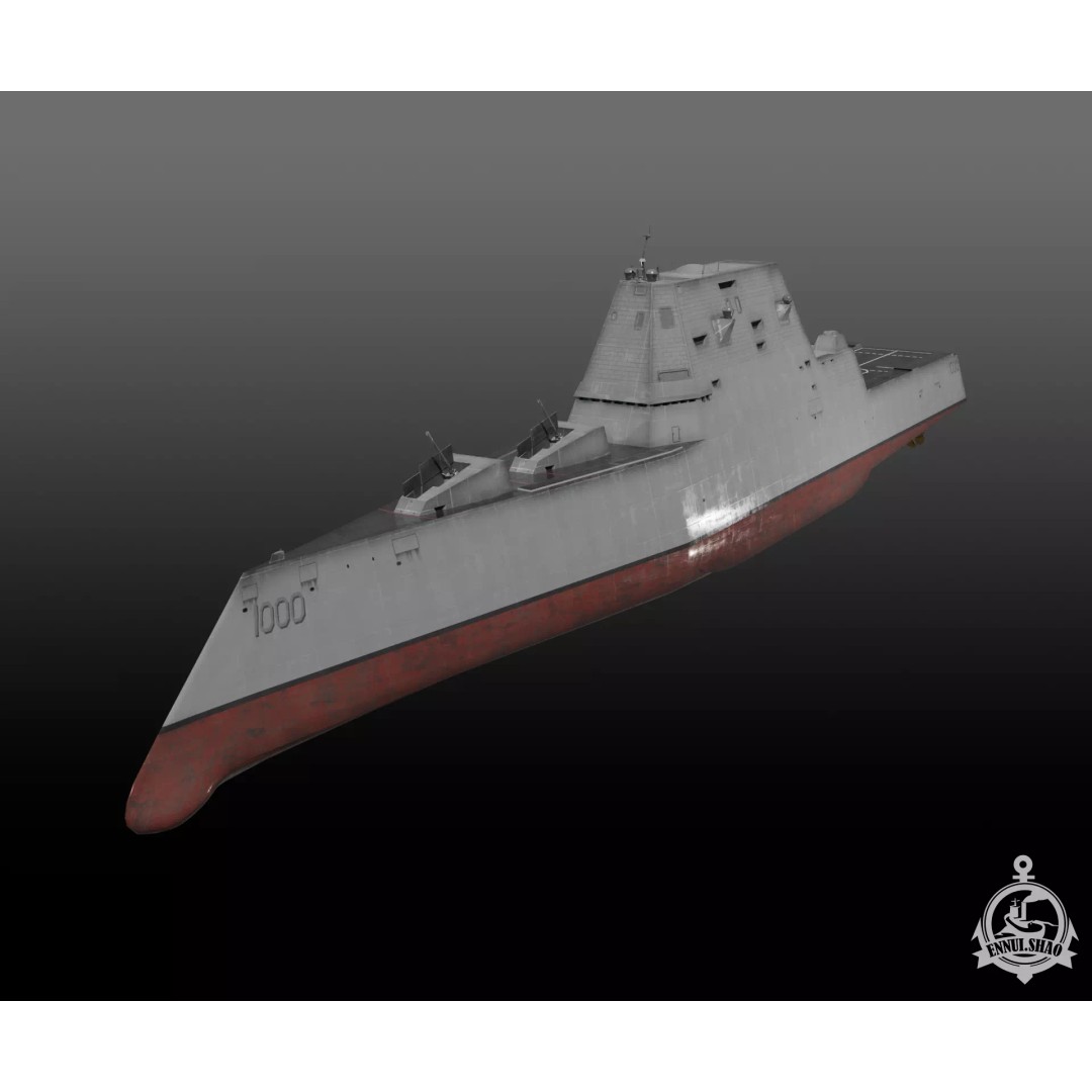 Zumwalt Class Destroyer 3D Model – Low Poly Military Watercraft, FBX - View 2