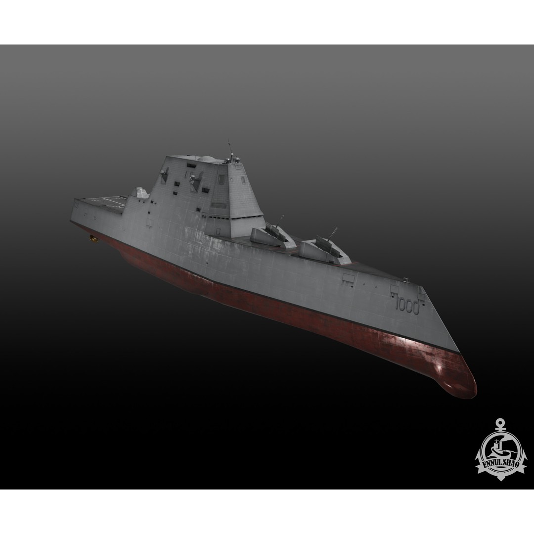 Zumwalt Class Destroyer 3D Model – Low Poly Military Watercraft, FBX - View 3
