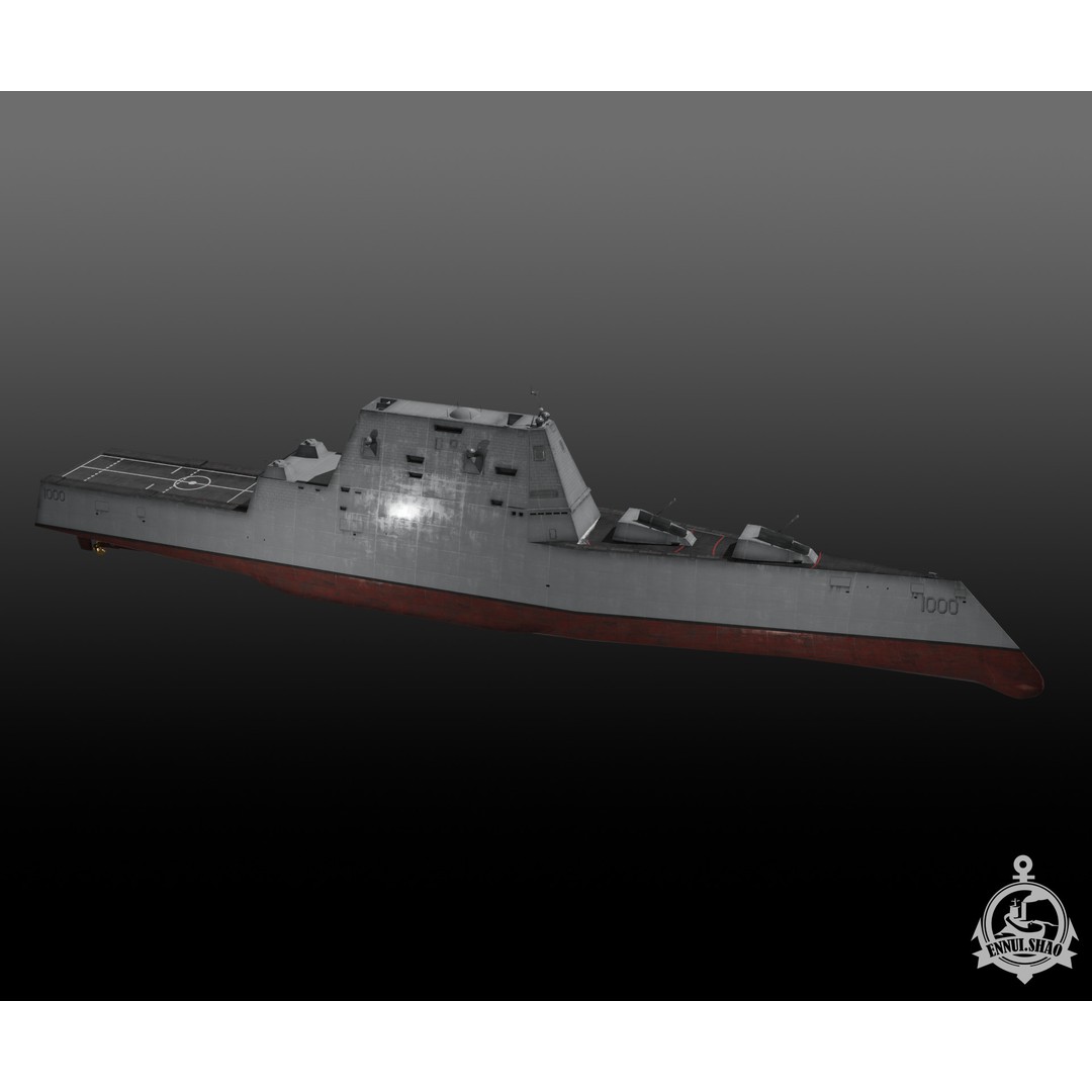 Zumwalt Class Destroyer 3D Model – Low Poly Military Watercraft, FBX - View 4