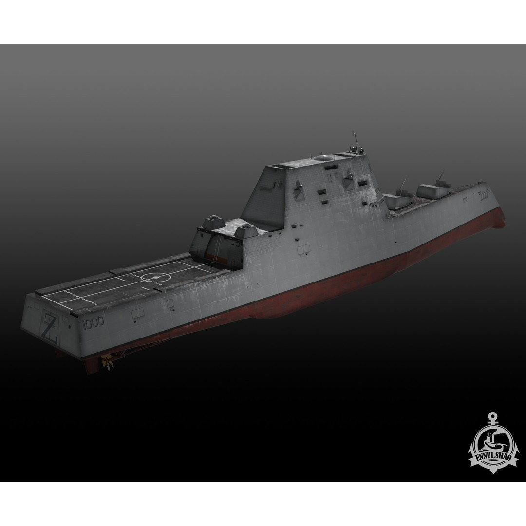 Zumwalt Class Destroyer 3D Model – Low Poly Military Watercraft, FBX - View 5