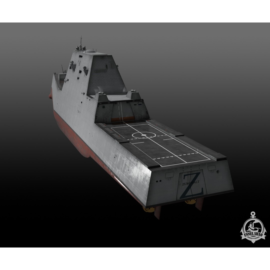 Zumwalt Class Destroyer 3D Model – Low Poly Military Watercraft, FBX - View 6
