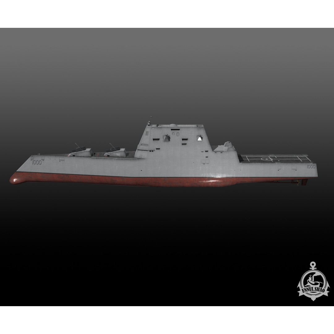 Zumwalt Class Destroyer 3D Model – Low Poly Military Watercraft, FBX - View 7
