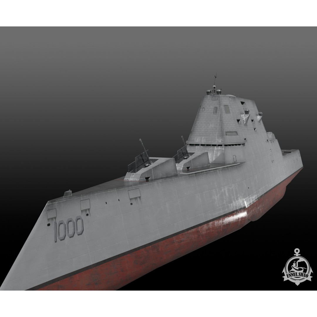 Zumwalt Class Destroyer 3D Model – Low Poly Military Watercraft, FBX - View 8