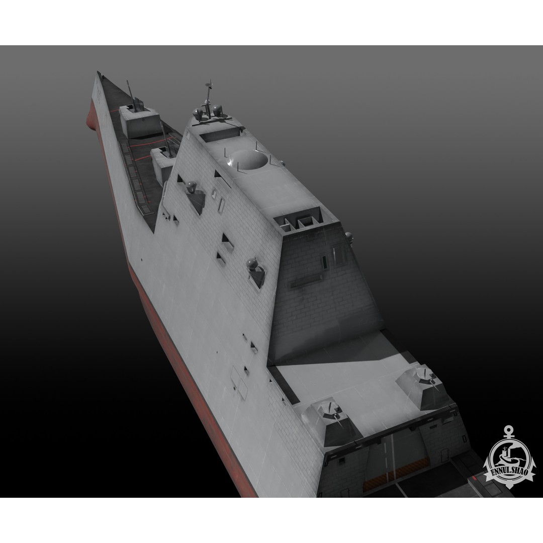 Zumwalt Class Destroyer 3D Model – Low Poly Military Watercraft, FBX - View 9