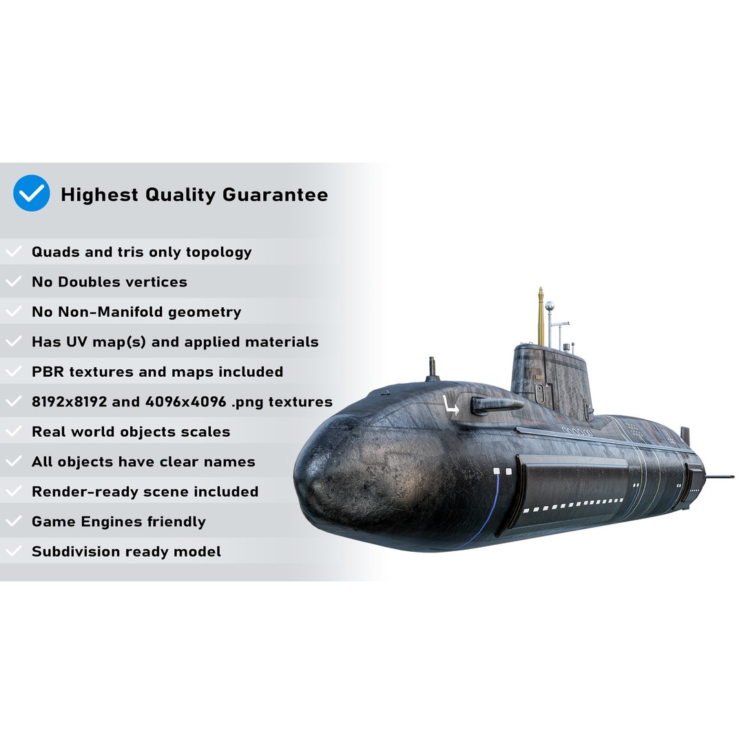 Astute Class Submarine 3D Model – Low Poly PBR Game Asset, FBX - View 3