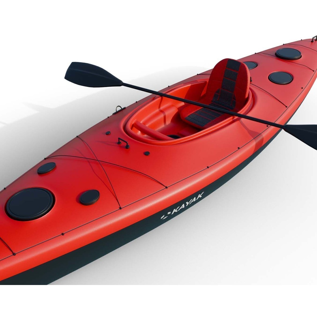 Red Sea Kayak 3D Model – Low Poly PBR Recreational Watercraft, FBX - View 10