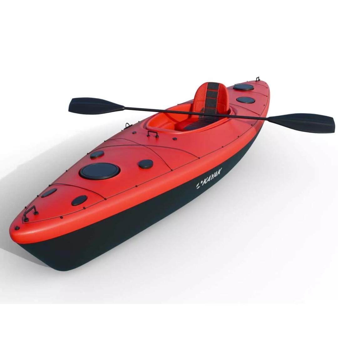 Red Sea Kayak 3D Model – Low Poly PBR Recreational Watercraft, FBX - View 2