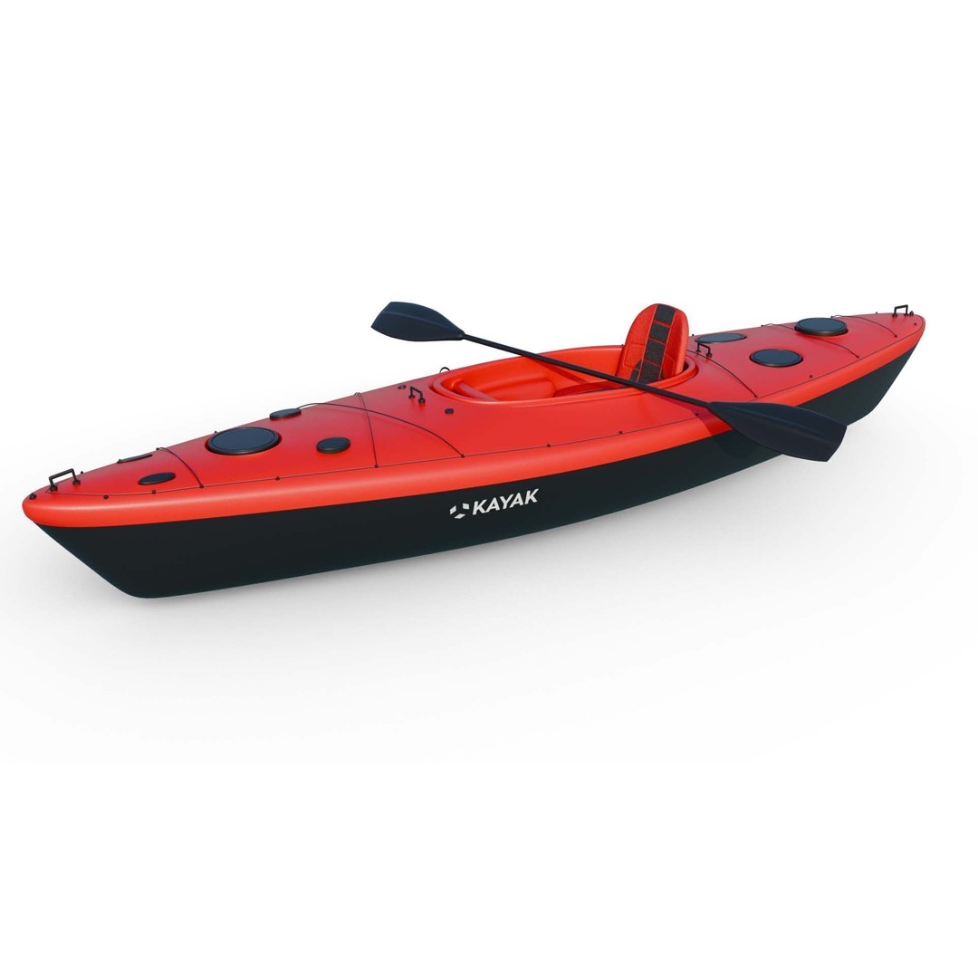 Red Sea Kayak 3D Model – Low Poly PBR Recreational Watercraft, FBX - View 4