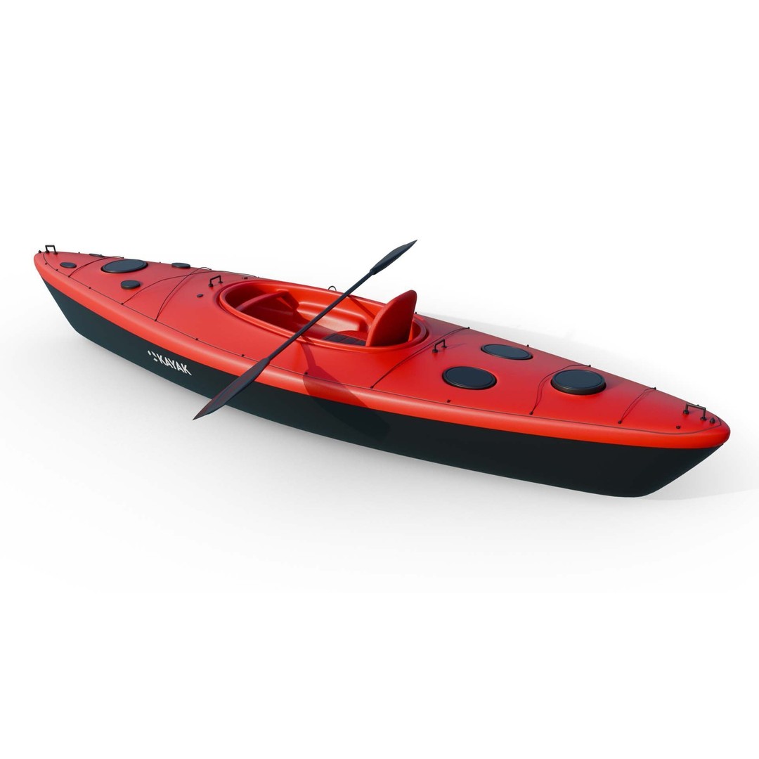 Red Sea Kayak 3D Model – Low Poly PBR Recreational Watercraft, FBX - View 6