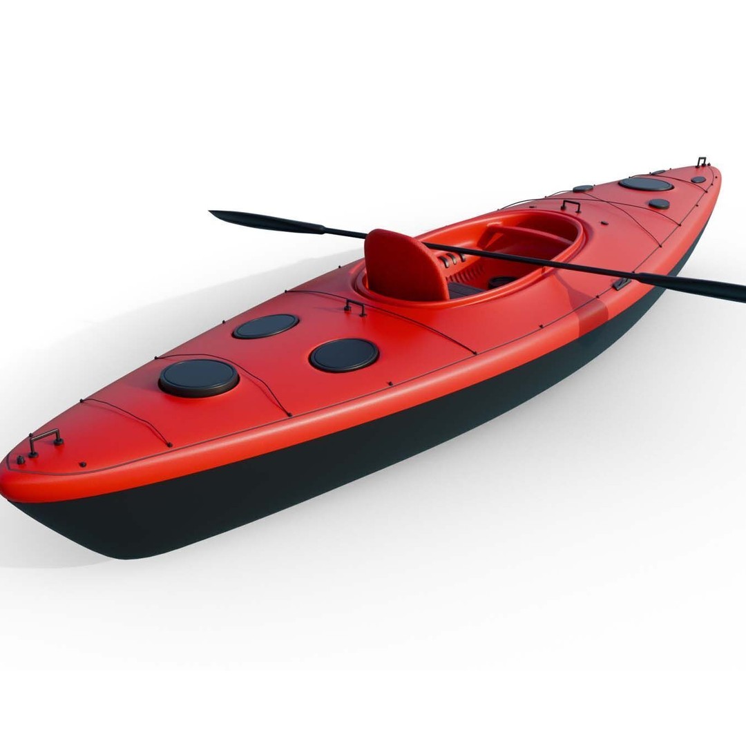 Red Sea Kayak 3D Model – Low Poly PBR Recreational Watercraft, FBX - View 7