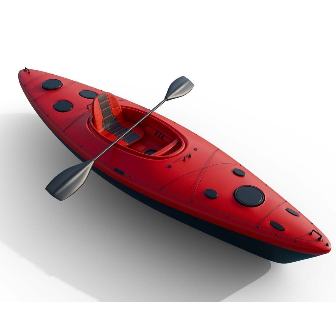Red Sea Kayak 3D Model – Low Poly PBR Recreational Watercraft, FBX - View 9