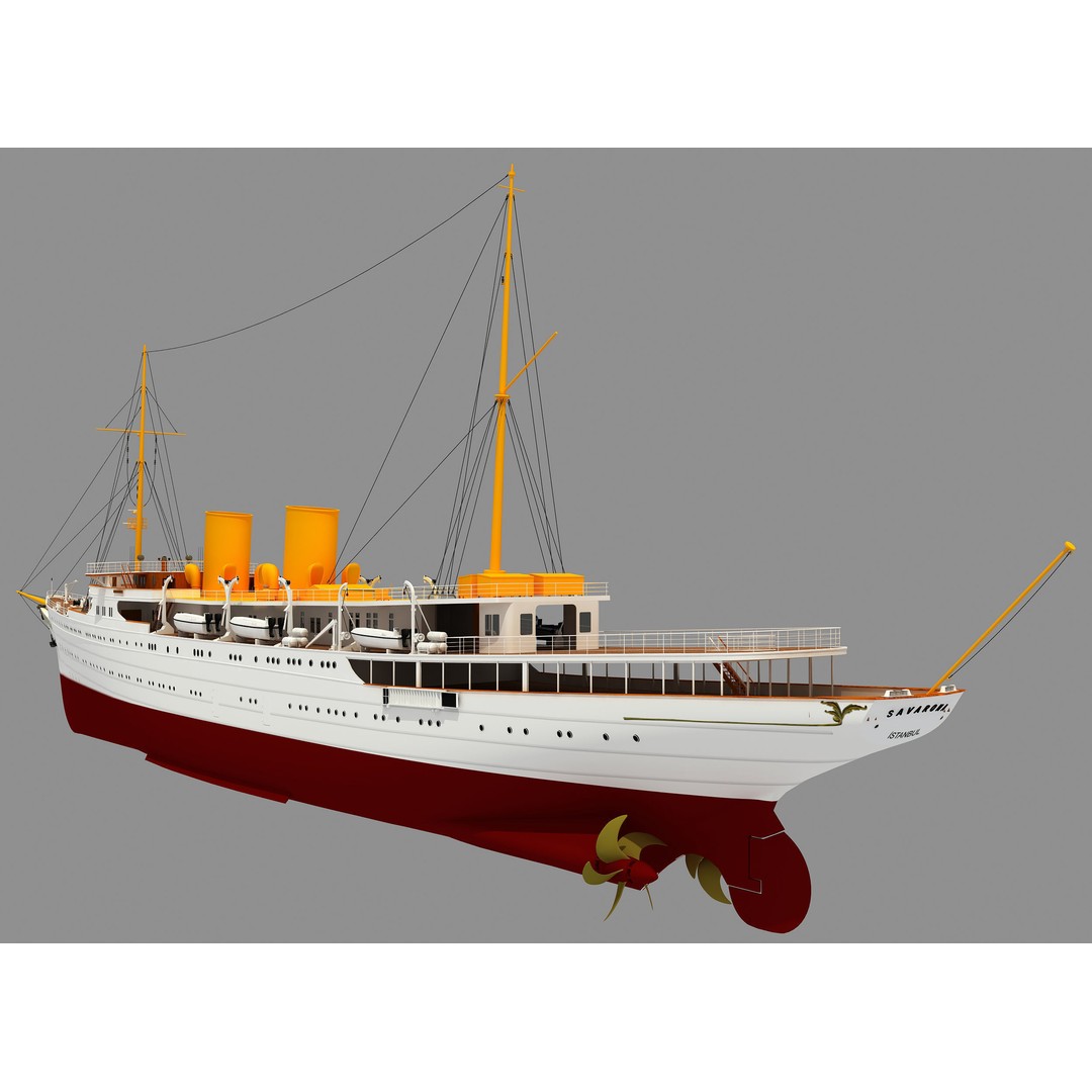 TCG Savarona Yacht 3D Model – High Detail Historic Watercraft, FBX - View 11