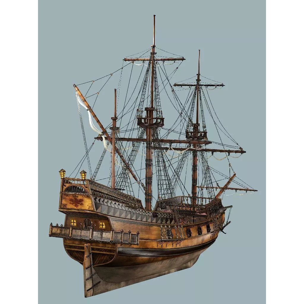 Sailboat Galleon 3D Model – Game Ready Low-Poly Ship, FBX, OBJ - View 10