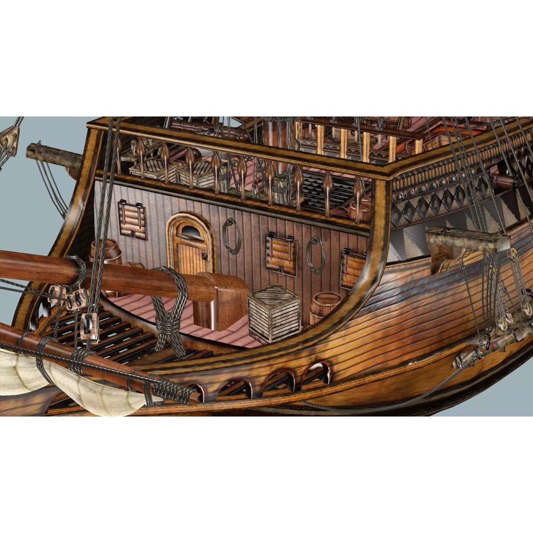 Sailboat Galleon 3D Model – Game Ready Low-Poly Ship, FBX, OBJ - View 12