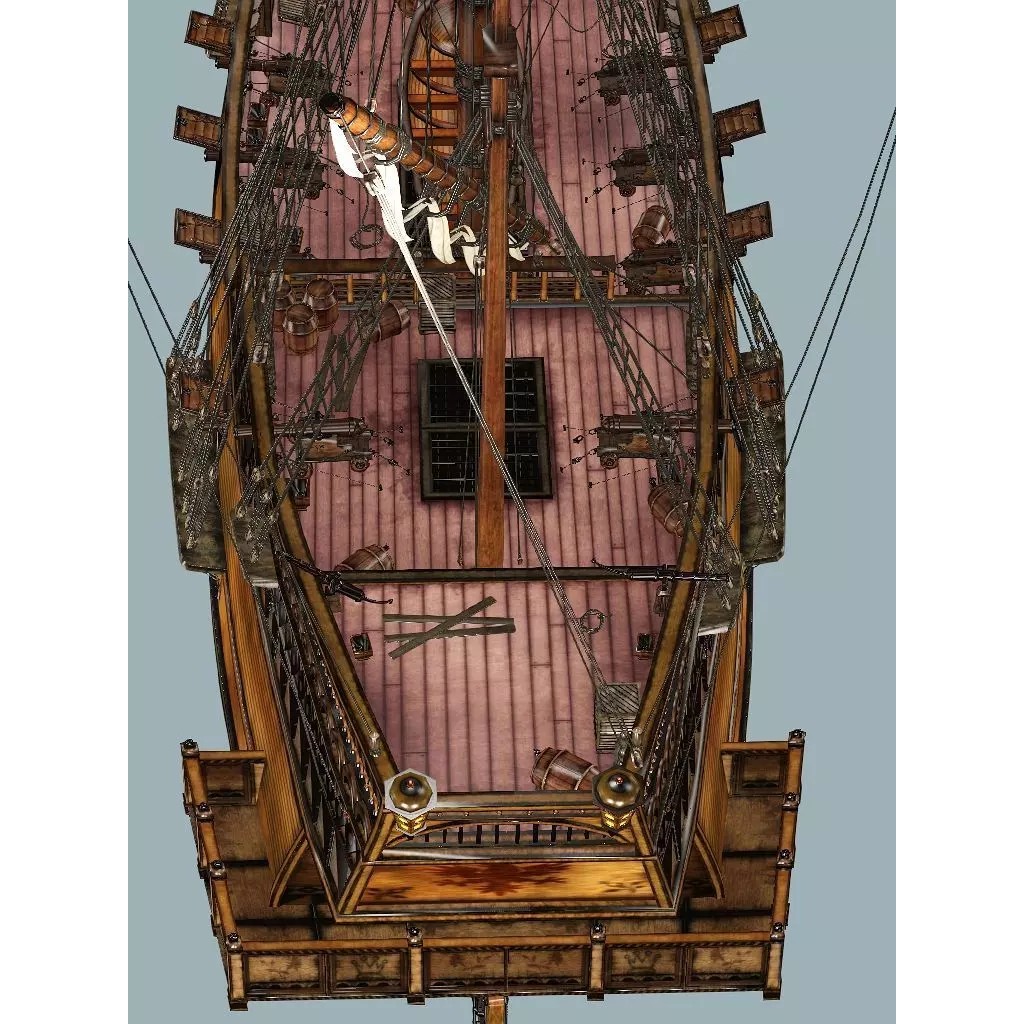 Sailboat Galleon 3D Model – Game Ready Low-Poly Ship, FBX, OBJ - View 13