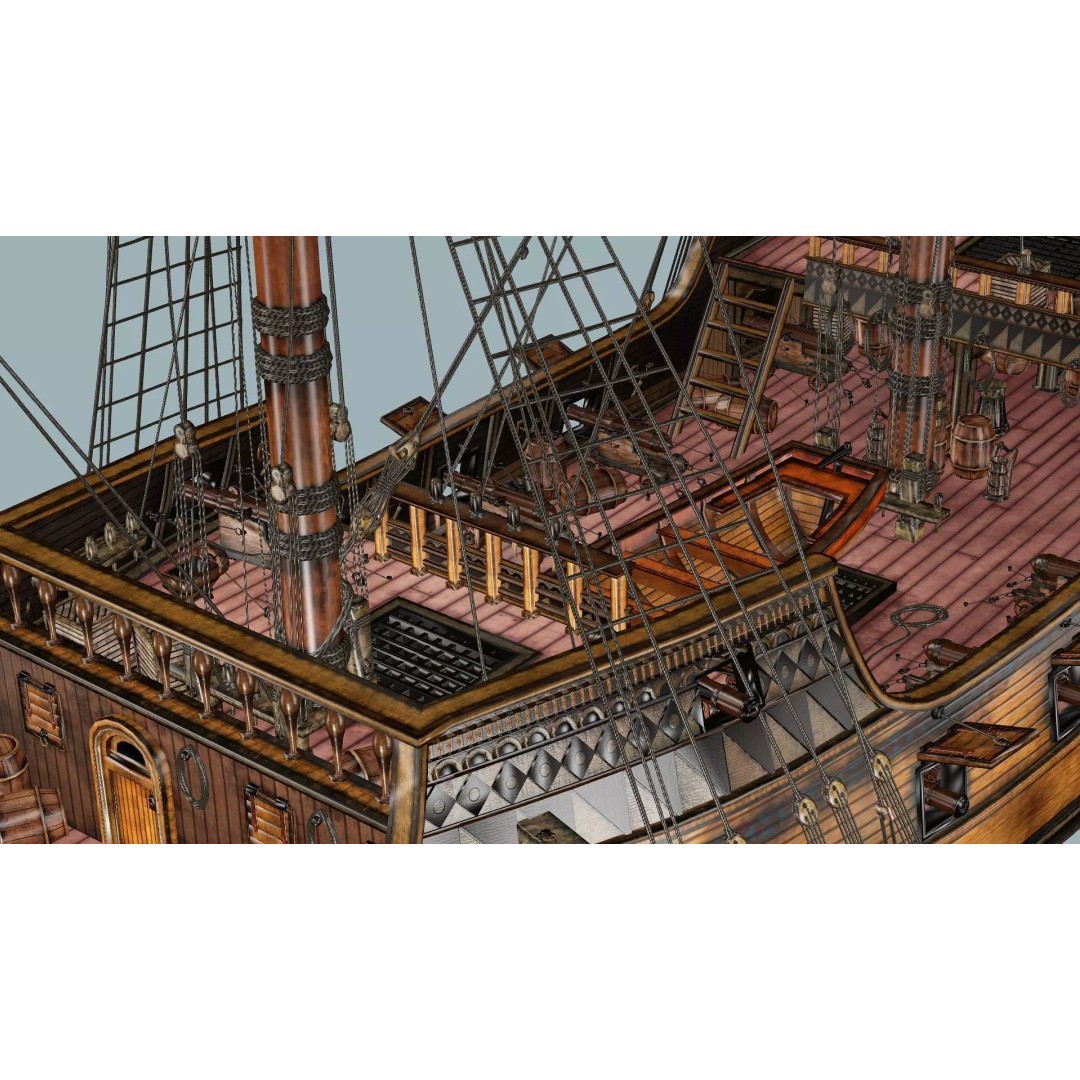 Sailboat Galleon 3D Model – Game Ready Low-Poly Ship, FBX, OBJ - View 14