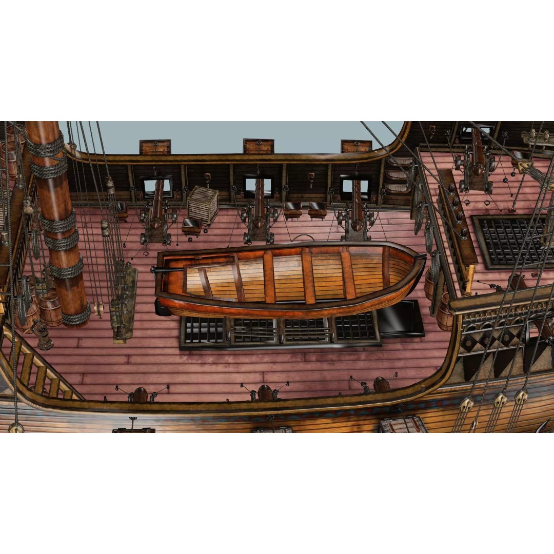 Sailboat Galleon 3D Model – Game Ready Low-Poly Ship, FBX, OBJ - View 15