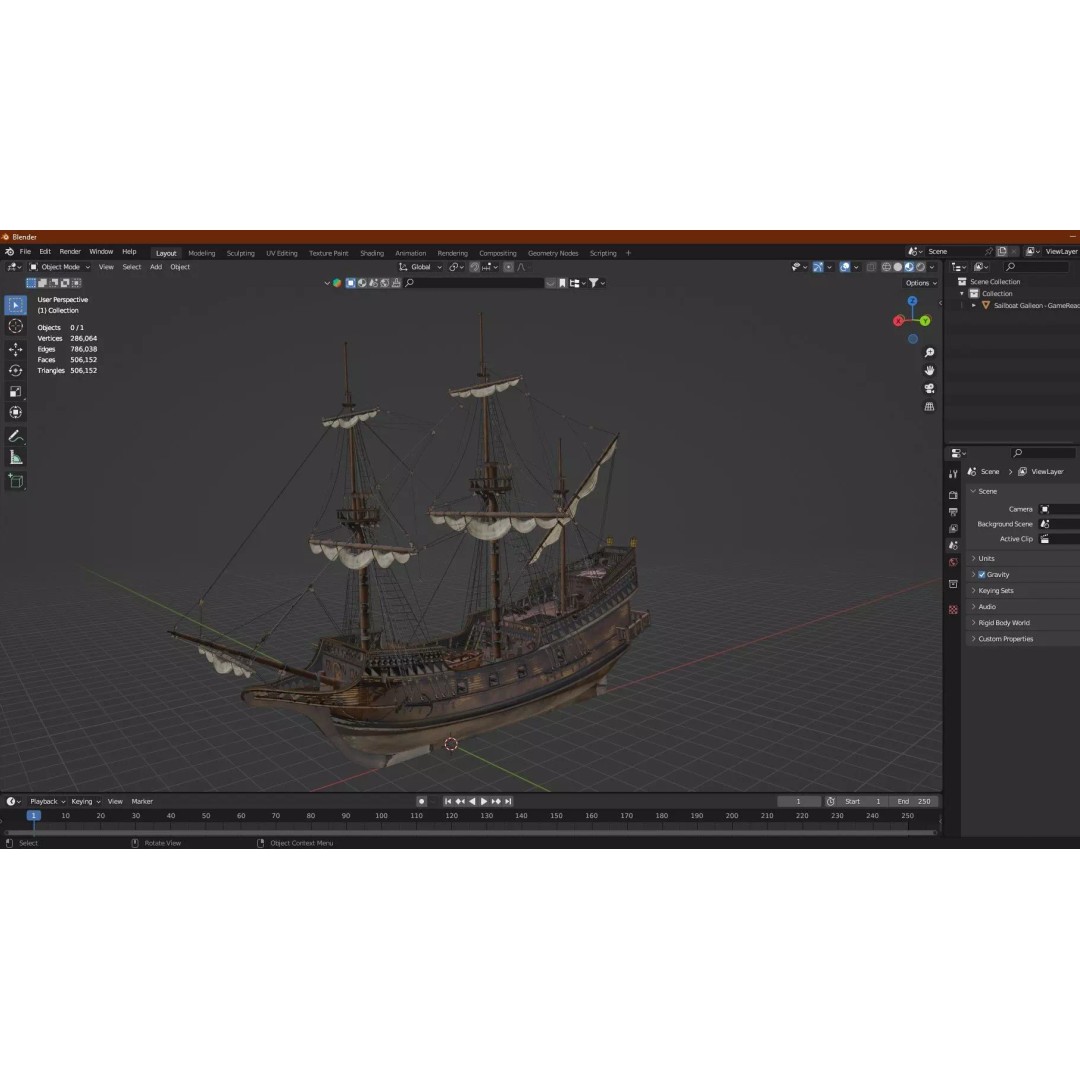 Sailboat Galleon 3D Model – Game Ready Low-Poly Ship, FBX, OBJ - View 16