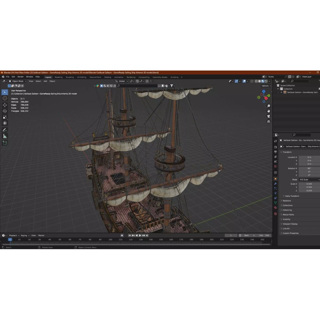 Sailboat Galleon 3D Model – Game Ready Low-Poly Ship, FBX, OBJ - View 17
