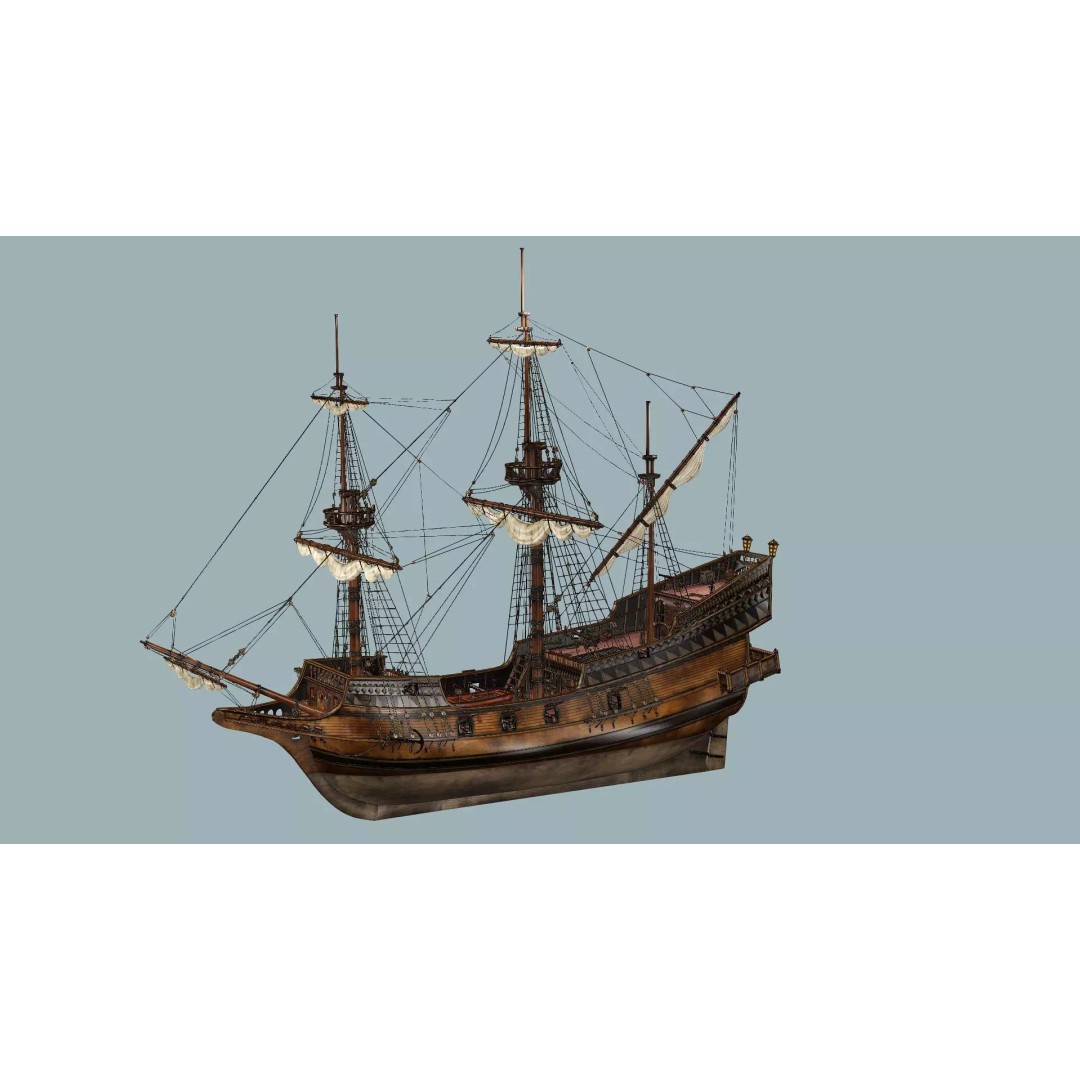 Sailboat Galleon 3D Model – Game Ready Low-Poly Ship, FBX, OBJ - View 4
