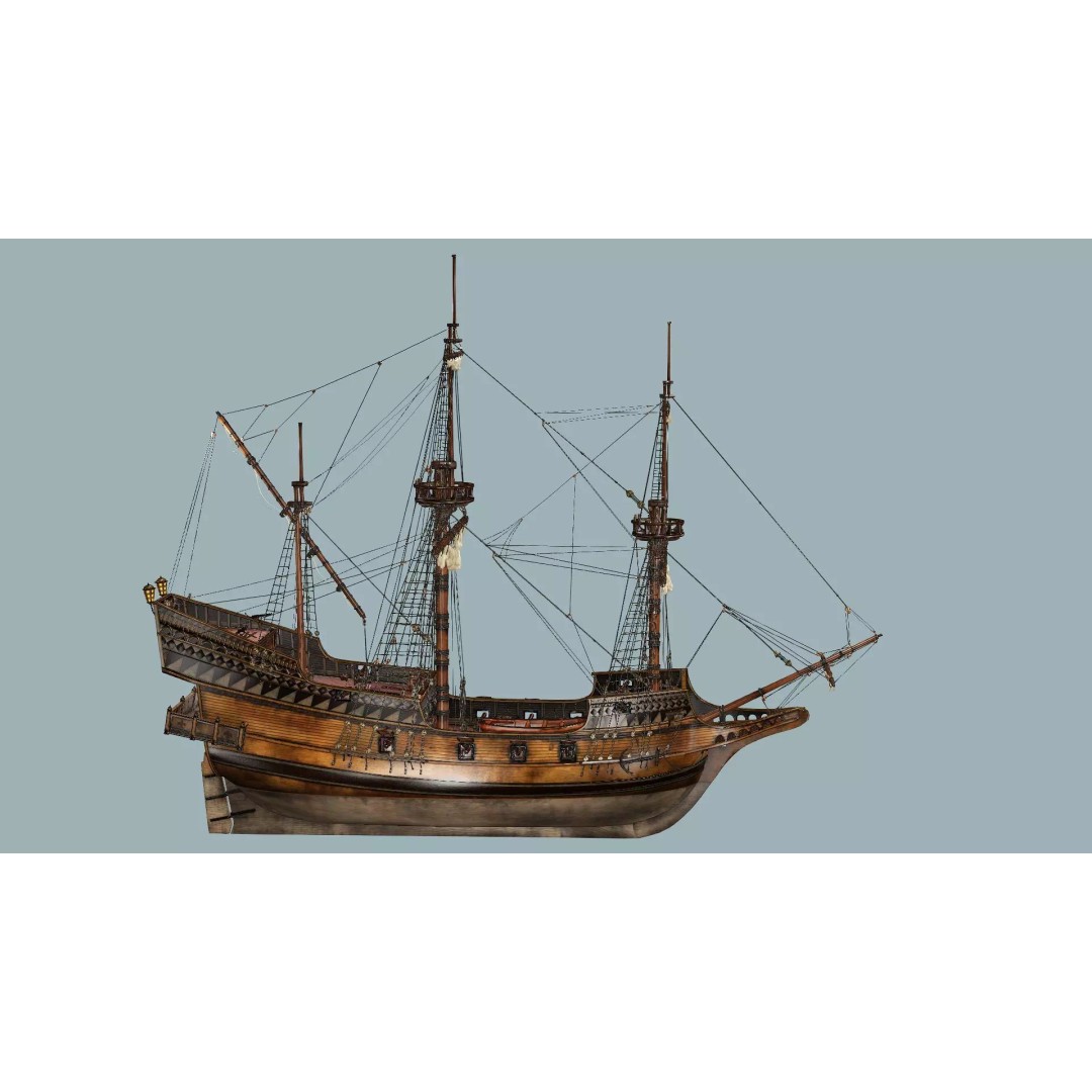 Sailboat Galleon 3D Model – Game Ready Low-Poly Ship, FBX, OBJ - View 5
