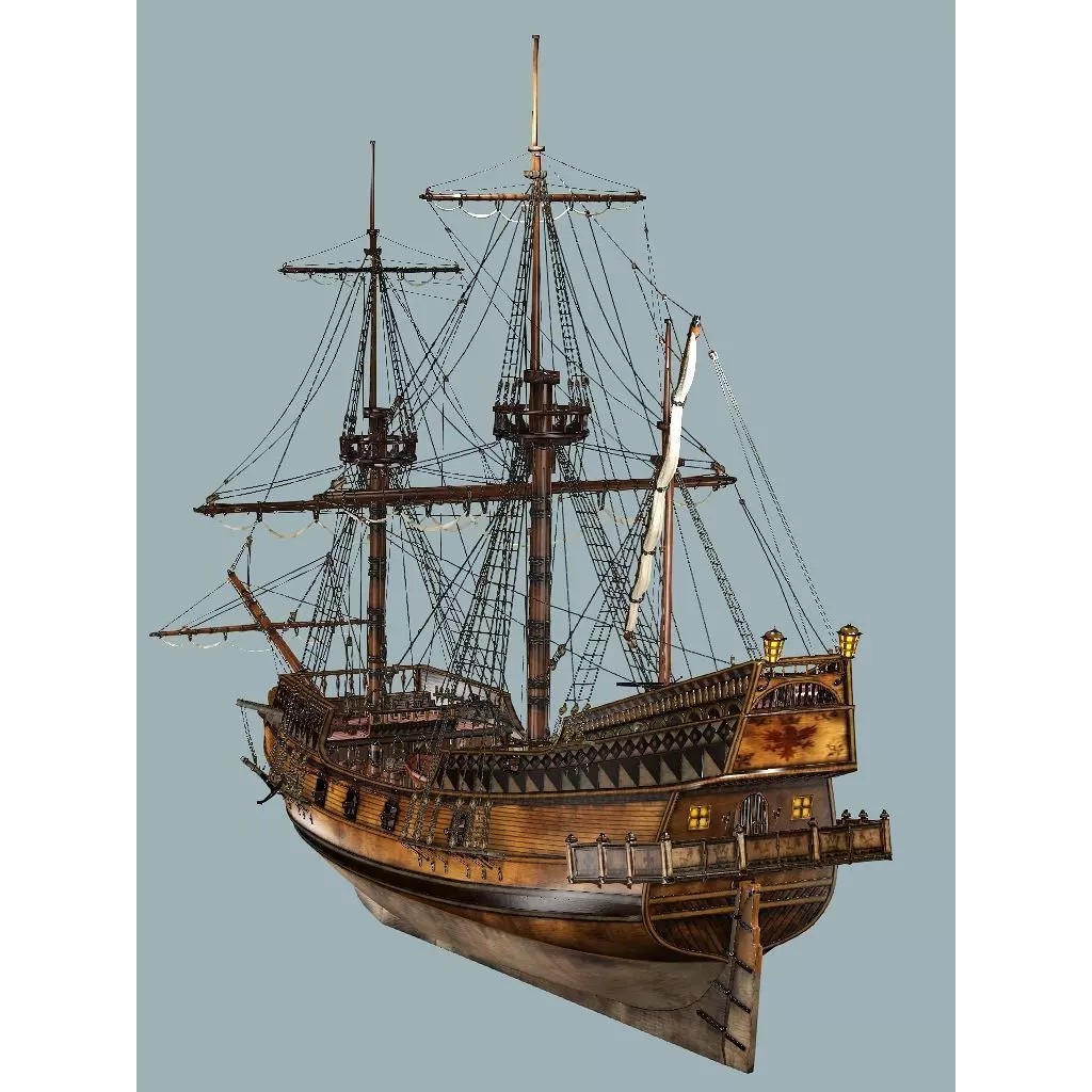 Sailboat Galleon 3D Model – Game Ready Low-Poly Ship, FBX, OBJ - View 6
