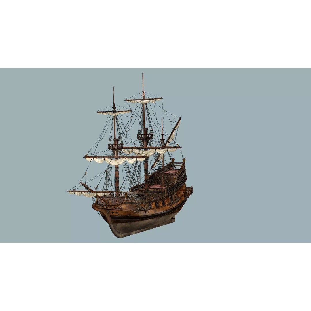 Sailboat Galleon 3D Model – Game Ready Low-Poly Ship, FBX, OBJ - View 7