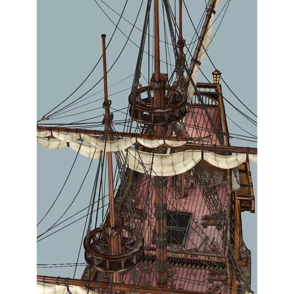 Sailboat Galleon 3D Model – Game Ready Low-Poly Ship, FBX, OBJ - View 8