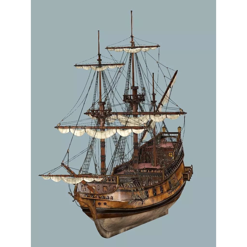 Sailboat Galleon 3D Model – Game Ready Low-Poly Ship, FBX, OBJ - View 9