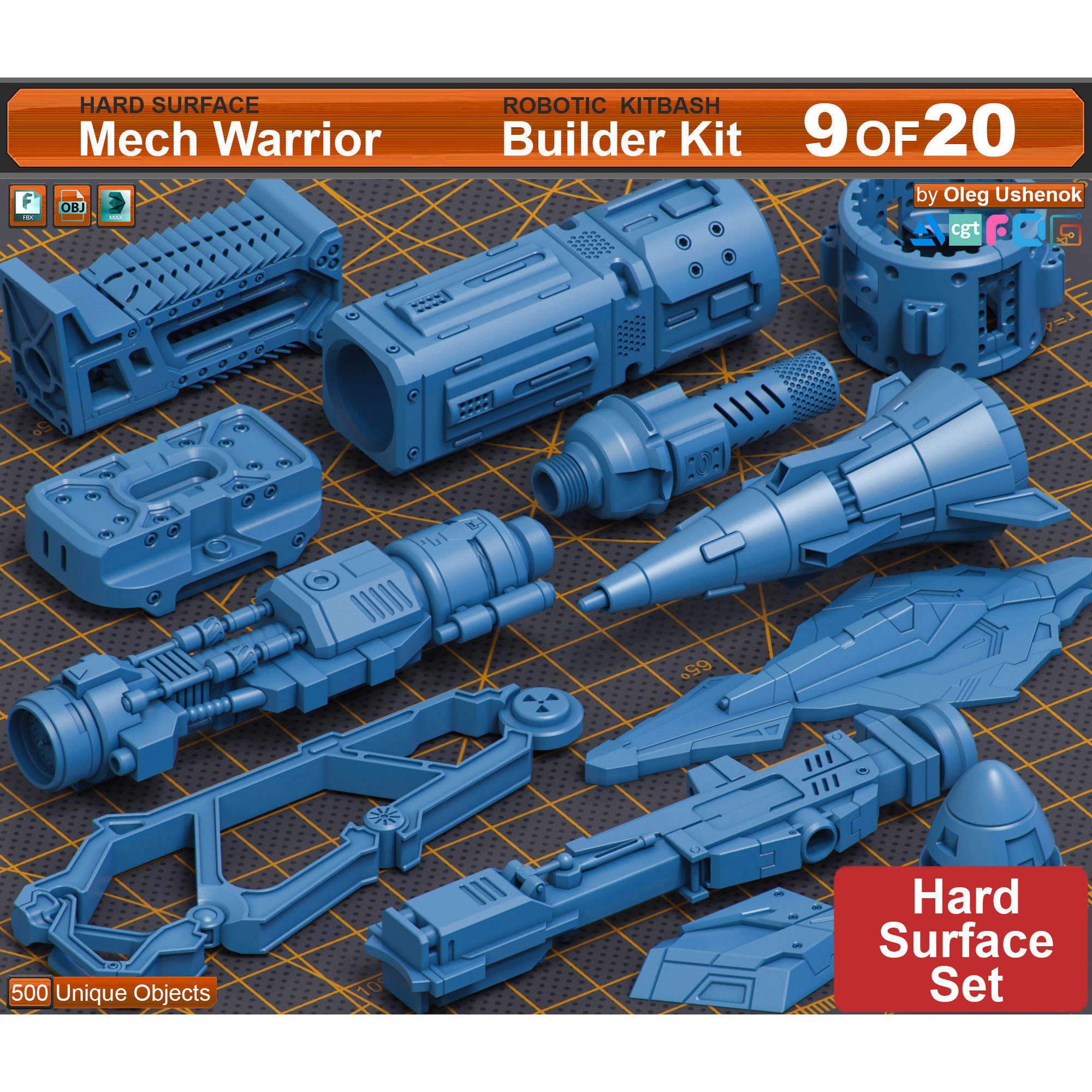 Mega Pack Hard Surface Kitbash 500 - Game-Ready 3D Model - View 3