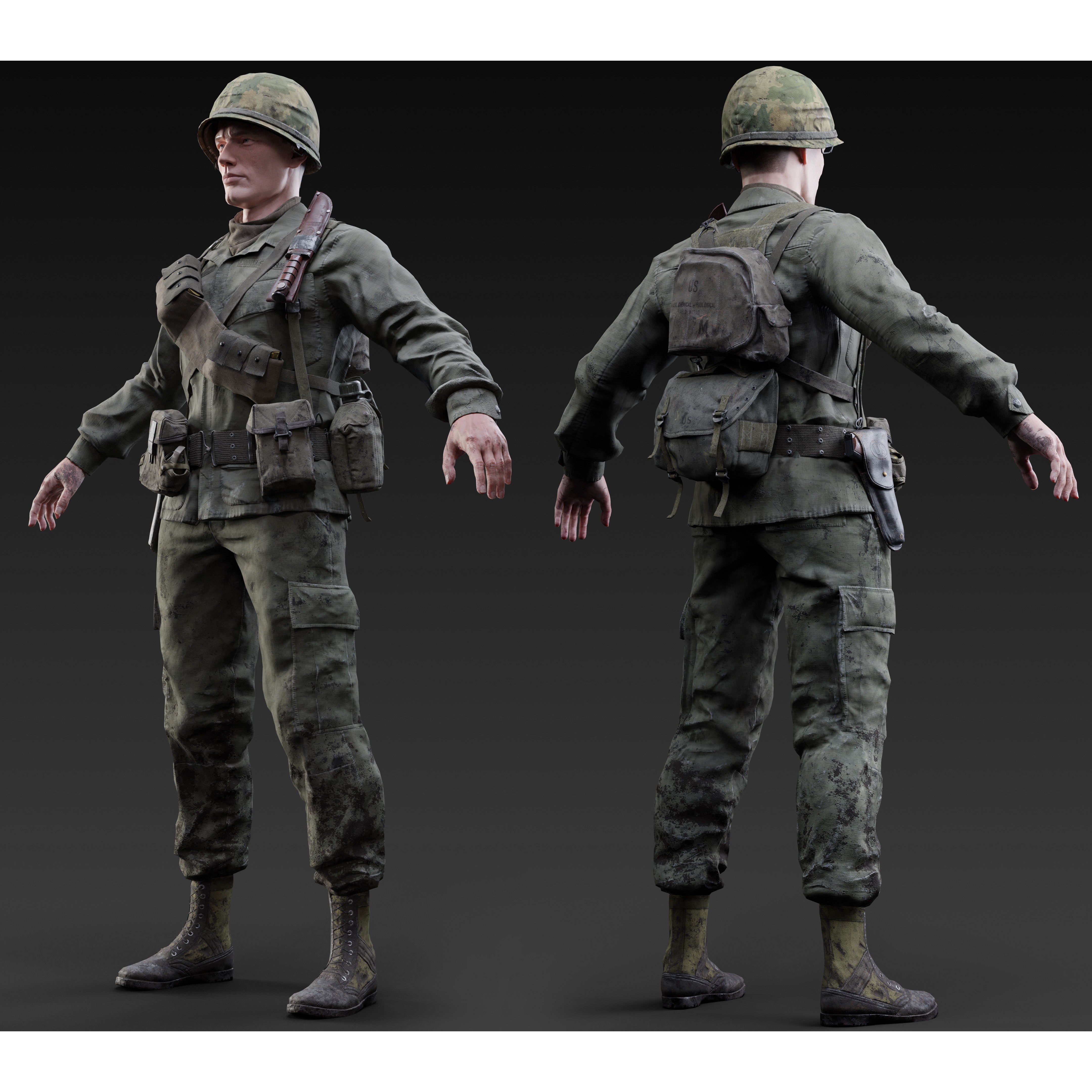 Vietnam War American Soldier - Low-Poly Game-Ready 3D Model - View 5