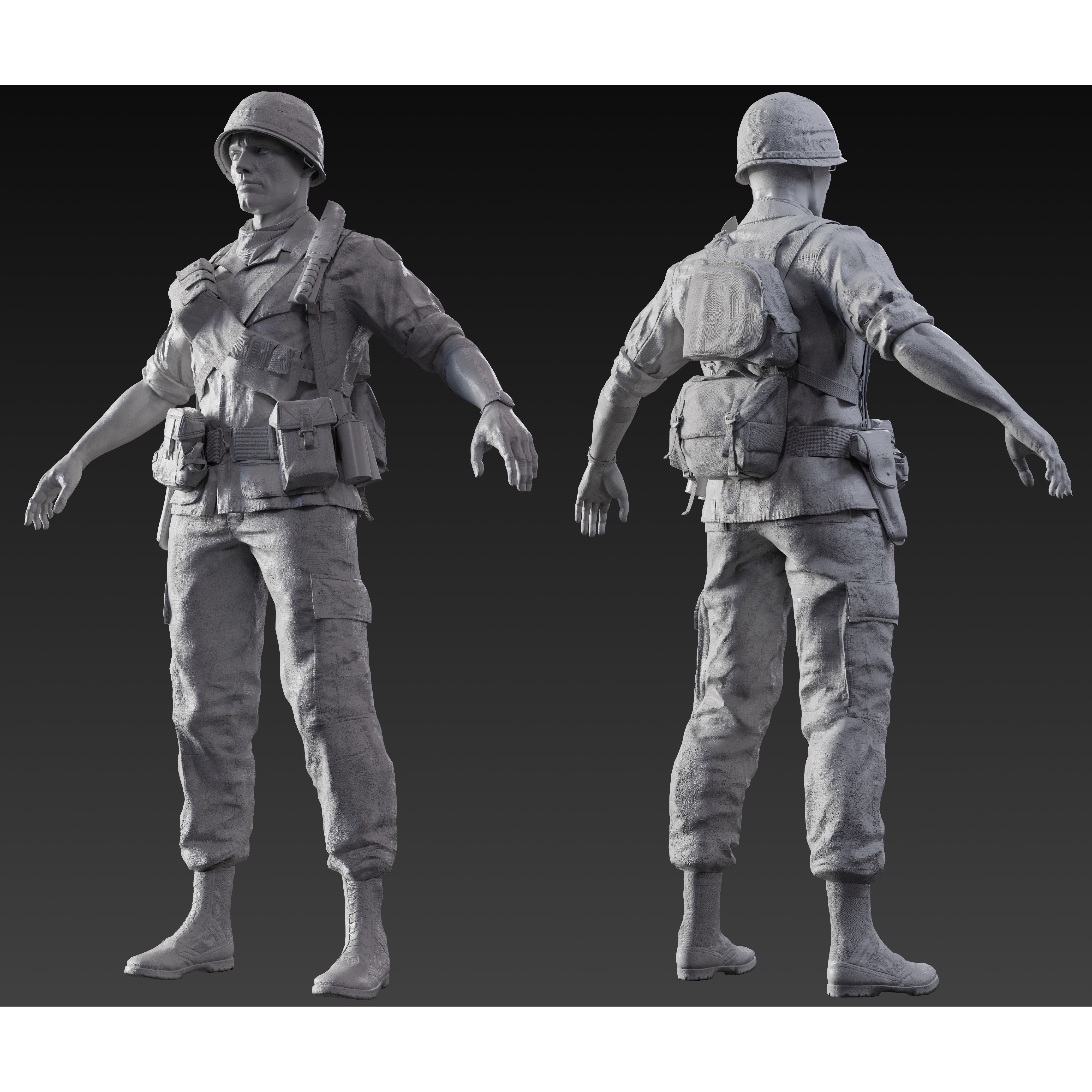 Vietnam War American Soldier - Low-Poly Game-Ready 3D Model - View 8