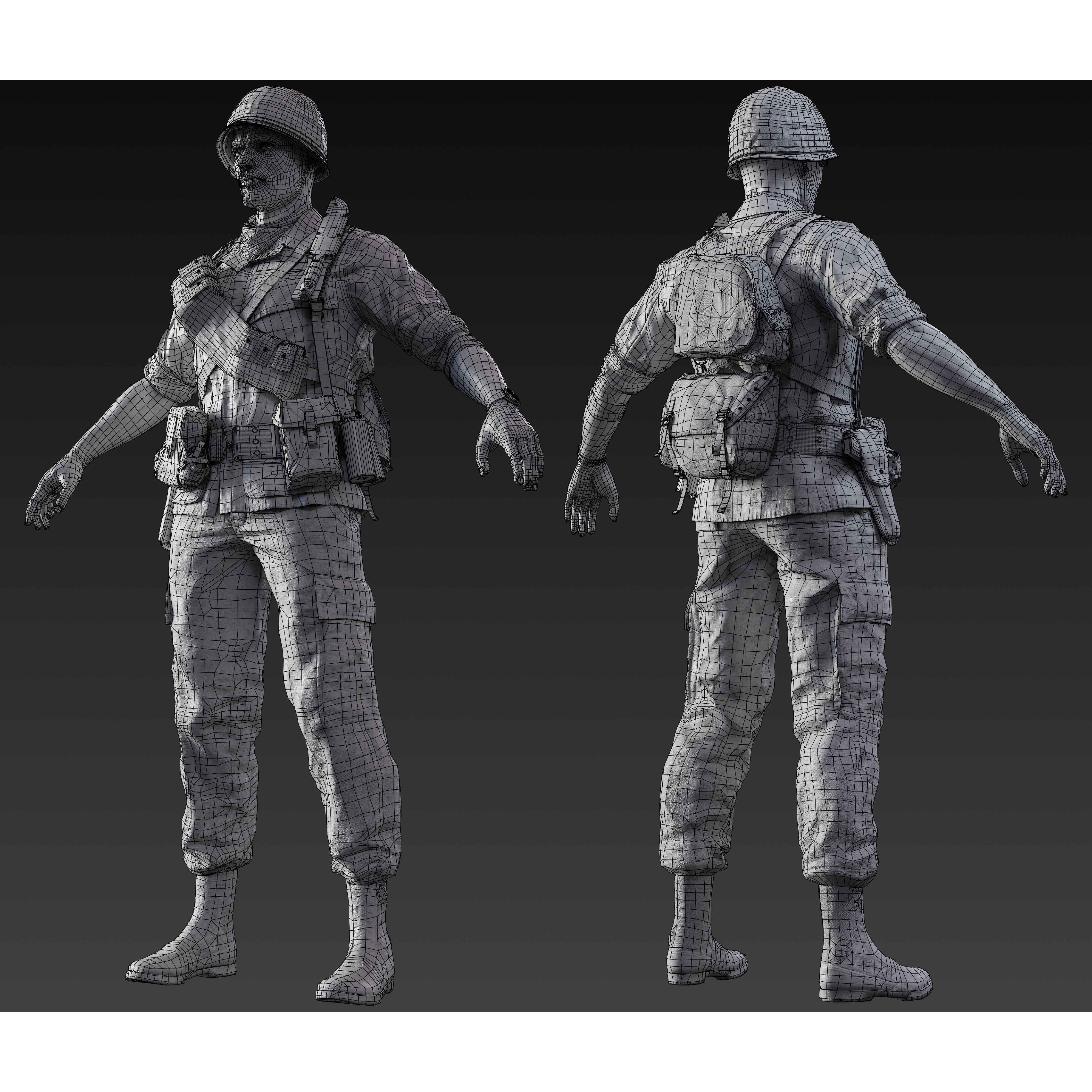 Vietnam War American Soldier - Low-Poly Game-Ready 3D Model - View 9