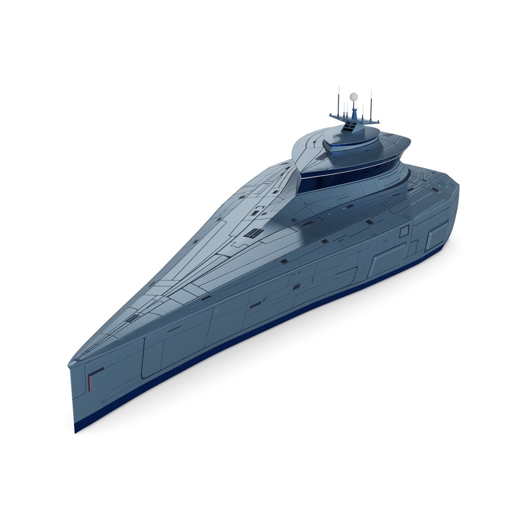Futuristic Destroyer 3D Model – Low Poly Military Watercraft, FBX