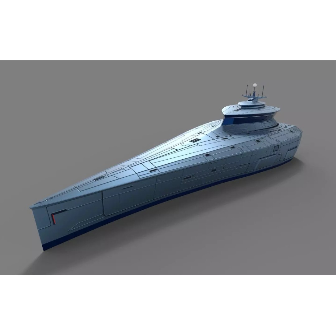 Futuristic Destroyer 3D Model – Low Poly Military Watercraft, FBX - View 2