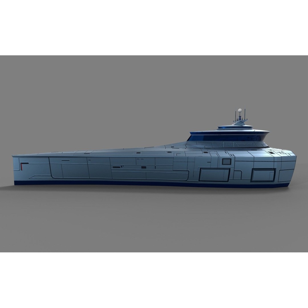 Futuristic Destroyer 3D Model – Low Poly Military Watercraft, FBX - View 3