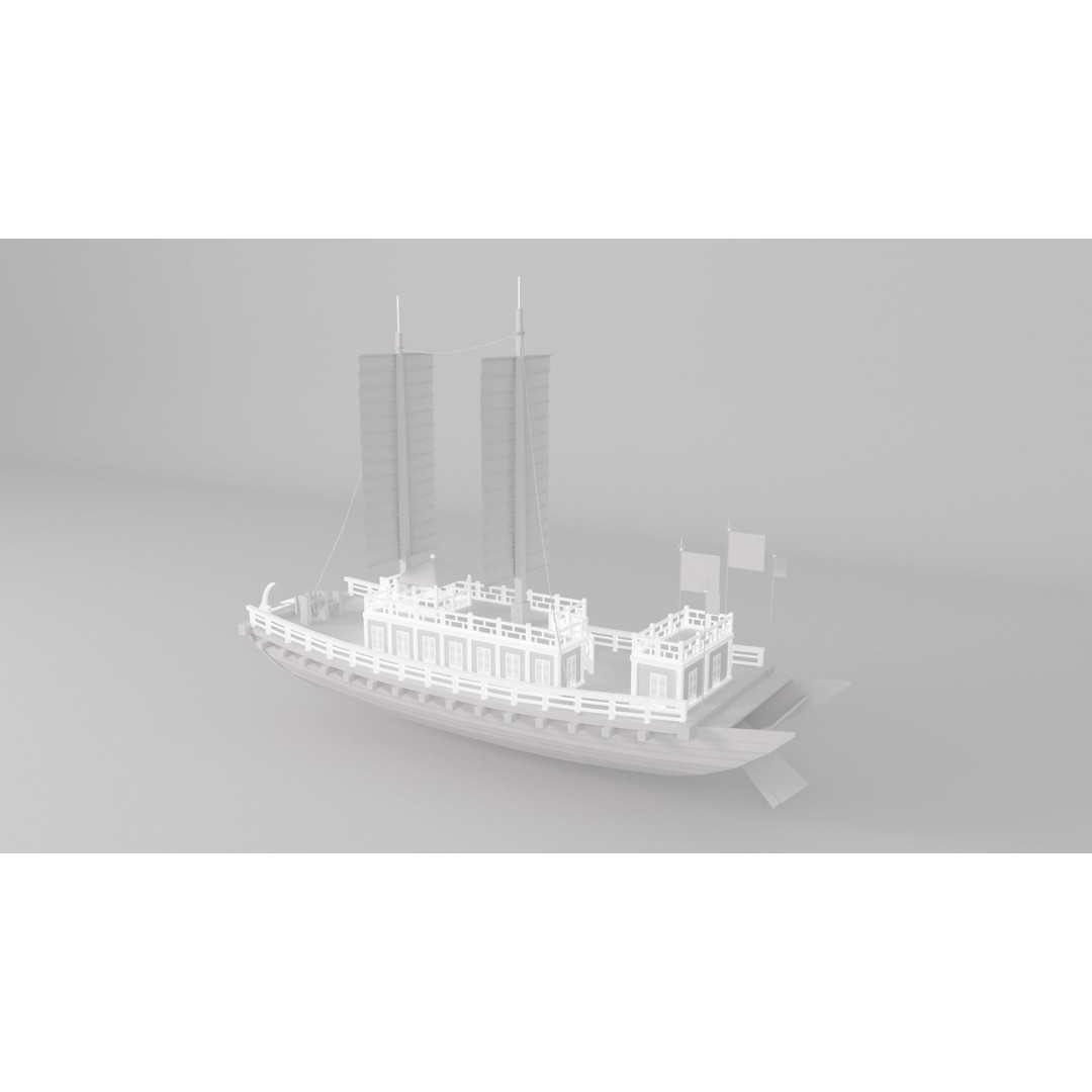 Korean Japanese Medieval Ship Set 3D Model – Historical Watercraft, PBR Textures - View 10