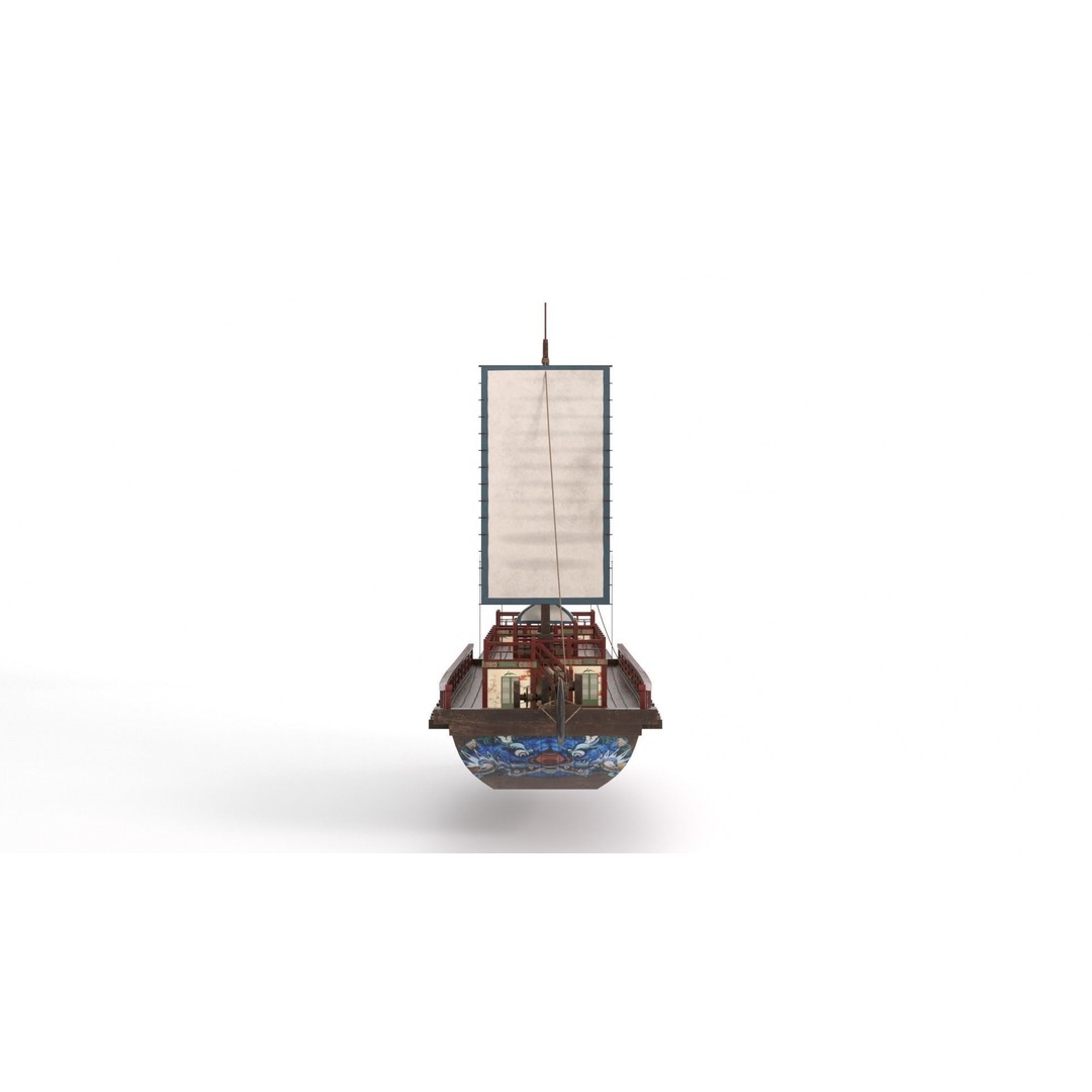 Korean Japanese Medieval Ship Set 3D Model – Historical Watercraft, PBR Textures - View 13