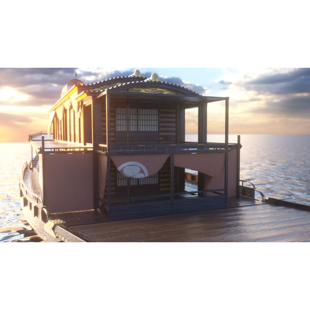 Korean Japanese Medieval Ship Set 3D Model – Historical Watercraft, PBR Textures - View 18