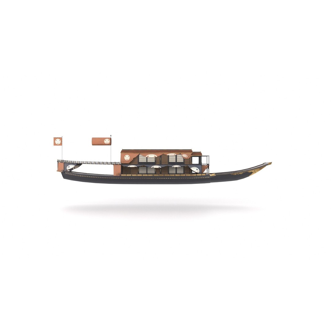Korean Japanese Medieval Ship Set 3D Model – Historical Watercraft, PBR Textures - View 24
