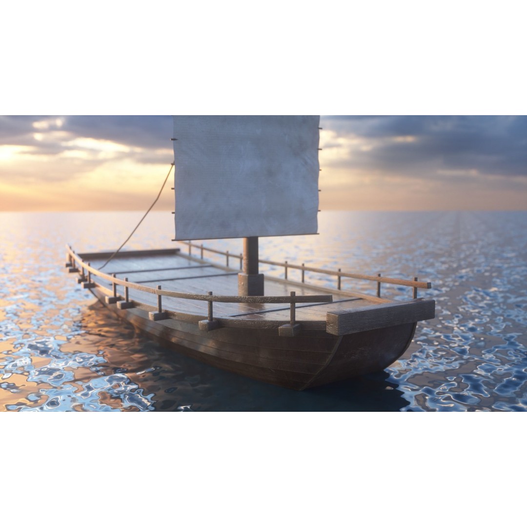 Korean Japanese Medieval Ship Set 3D Model – Historical Watercraft, PBR Textures - View 29