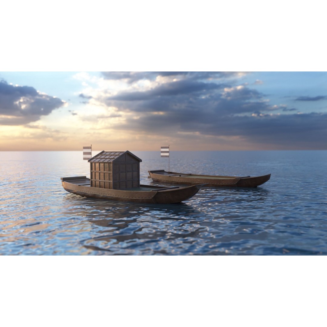 Korean Japanese Medieval Ship Set 3D Model – Historical Watercraft, PBR Textures - View 38